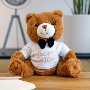 Dream Big Teddy Bear Plush Toy, Motivational Gift for Kids, Soft Cuddly Companion, Perfect for Birthdays, Baby Showers, Nursery Decor