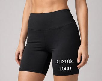 Custom High Waisted Biker Shorts, Personalized Logo Shorts, Custom Text Biker Shorts, Custom Workout Shorts, Womens Athletic Shorts