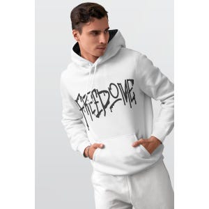 Freedom Graffiti Hoodie, Streetwear Mens Pullover, Urban Graphic Hoodie, Bold Lettering Sweatshirt,
