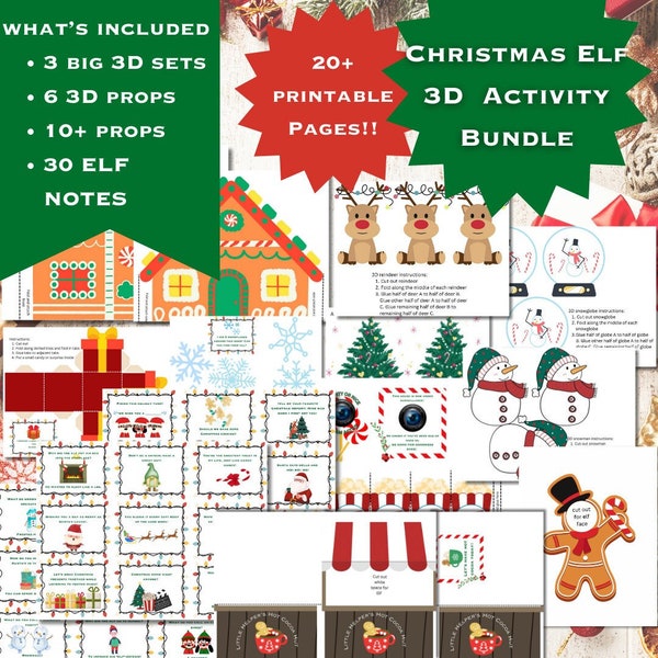 Christmas Elf Kit Printable 3D Bundle, Elf on the Shelf Notes, 30+ Christmas Elf ideas, 2023 Christmas Elf Kit, Elf Props, Elf Accessories!