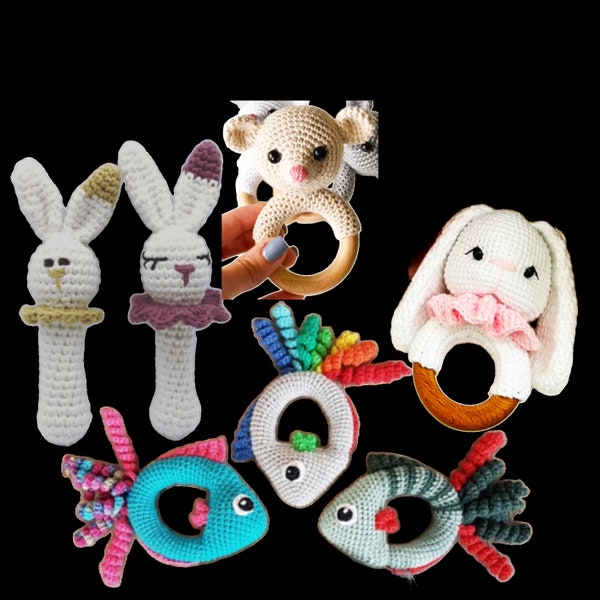 Crochet Rattle Toy, Personalized Animal Baby Rattle, Baby Rattle