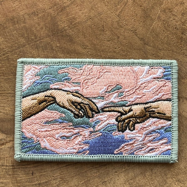 Patch Patch Badge Patch Hands Michelangelo Hands| Sky patches, cloud patches, finger iron-on art vintage old school