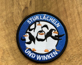 Patch with Velcro patch badge patch penguins of Madagascar stubborn smile and wave fun satire blue