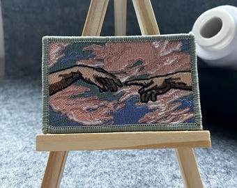 Patch Badge Patches Hands Michelangelo Hands | Sky Patches, Cloud Patches, Finger Iron-On Art Vintage Old School- K-0039