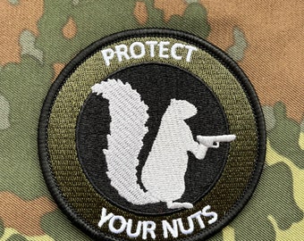Patch Abzeichen Aufnäher Eichhörnchen protect your nuts“ pass auf deine Nüsse auf