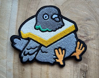 Patch Aufnäher Abzeichen Flicken zum aufbügeln Bügelbild Kunst Vintage Sticker Taube mit Brot um Hals - KB-0005