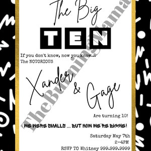TWIN NOTORIOUS B.I.G Birthday Invitation - Digital Download
