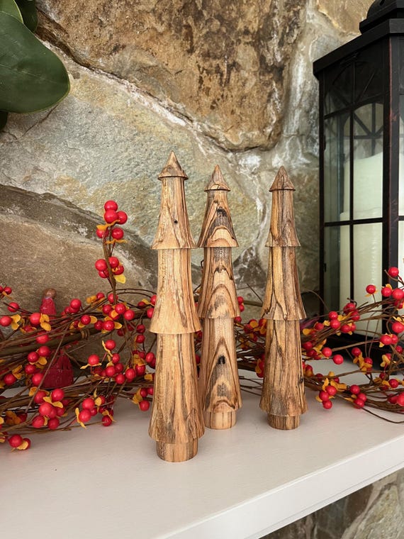 Three Tall Ambrosia Maple Wooden Christmas Trees