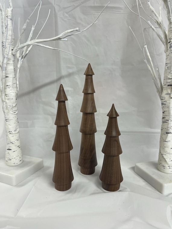 3 walnut Christmas trees