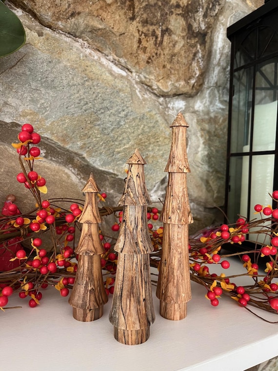 Three Ambrosia Maple Wooden Christmas Trees