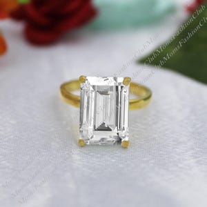 Wedding White Zircon Ring,Emerald Cut Gemstone Ring,925 Sterling Silver,Handmade Jewelry,Birthday Gift For her,Solitaire Cocktail Jewerly