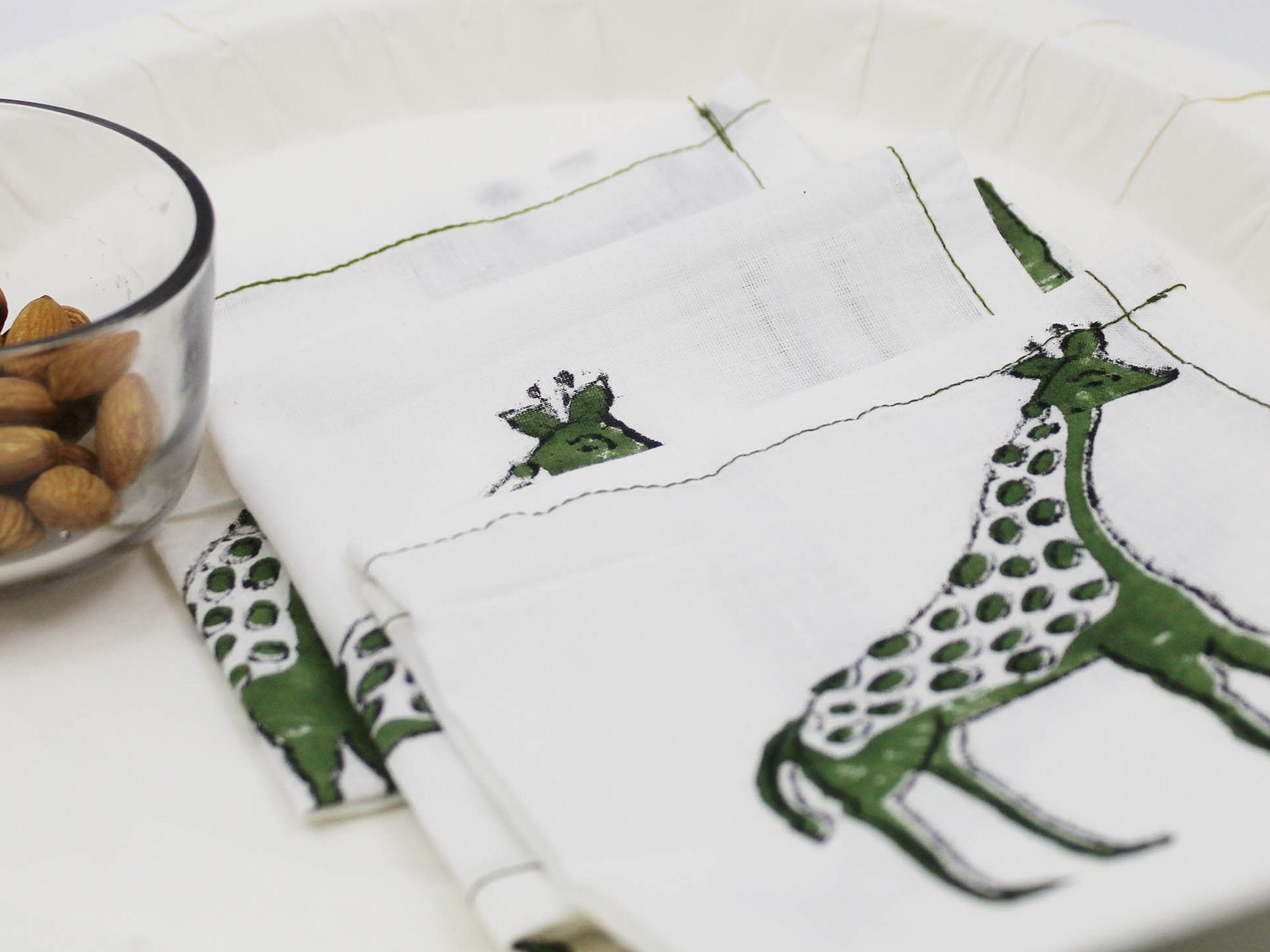 Women Giraffe Print Napkins, Handblock Animal Print Napkins, Cotton