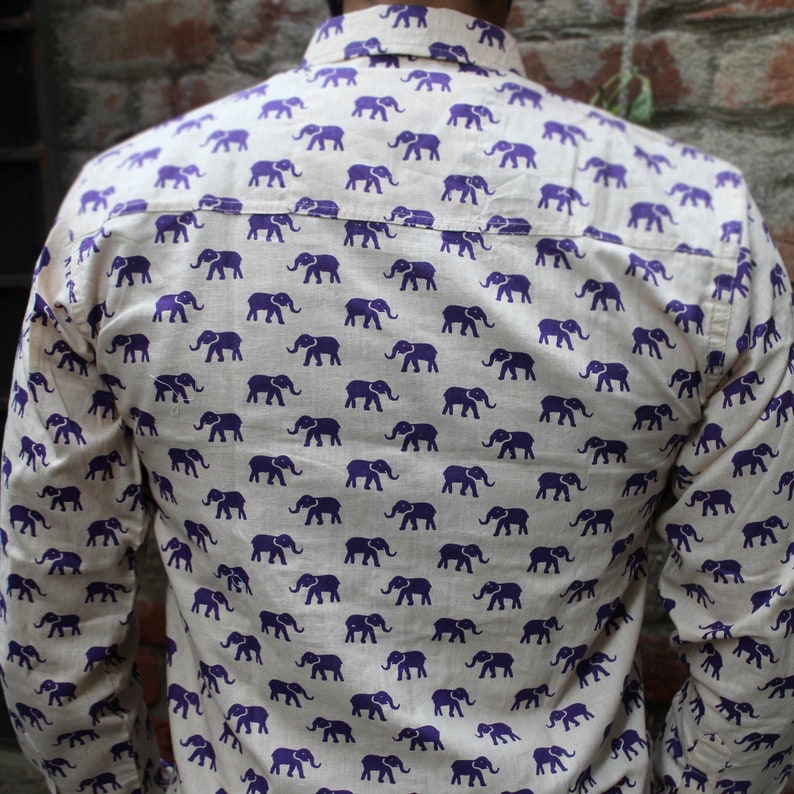 Elephant Print Shirt, Mens Pure Cotton Printed Shirt, Indian Jaipur