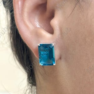 London Blue Topaz Studs,Octagon10x14,Birthstone Jewerly,925 Silver Earrings,Pretty earrings,Cute earrings,Everyday earrings,Fashion Earrings