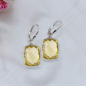 Citrine Earrings, Handmade Sterling Silver Jewelry, Cushion Drop Earring, Natural Citrine November Birthstone, Minimalist Womens Earrings