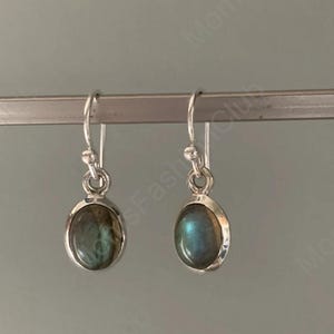 Natural Labradorite Earrings, Gemstone Hook Earring, Oval 925 Silver Earrings, Birthday Gift for women, Delicate Teardrop Blue fire Earrings