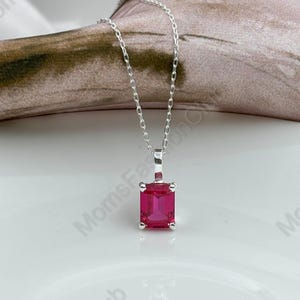 Engagement Tourmaline Pendant, Pink Tourmaline Women Gold Necklace, 925 Silver, Emerald Cut 7x9m Gemstone Pendant, Everyday Gift for her Mom