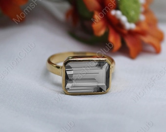 Rectangle Grey Spinel Ring: 925 Silver, Gold Vermeil