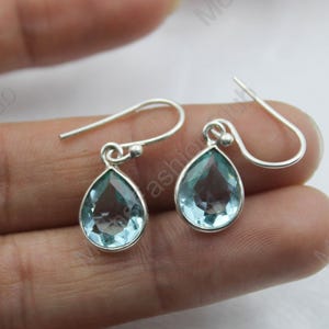 Teardrop Aquamarine earrings,Emerald cut 9x11mm,Birthday Gift for her,925 Sterling Silver,dangle drop earrings,Minimalist Everyday earrings