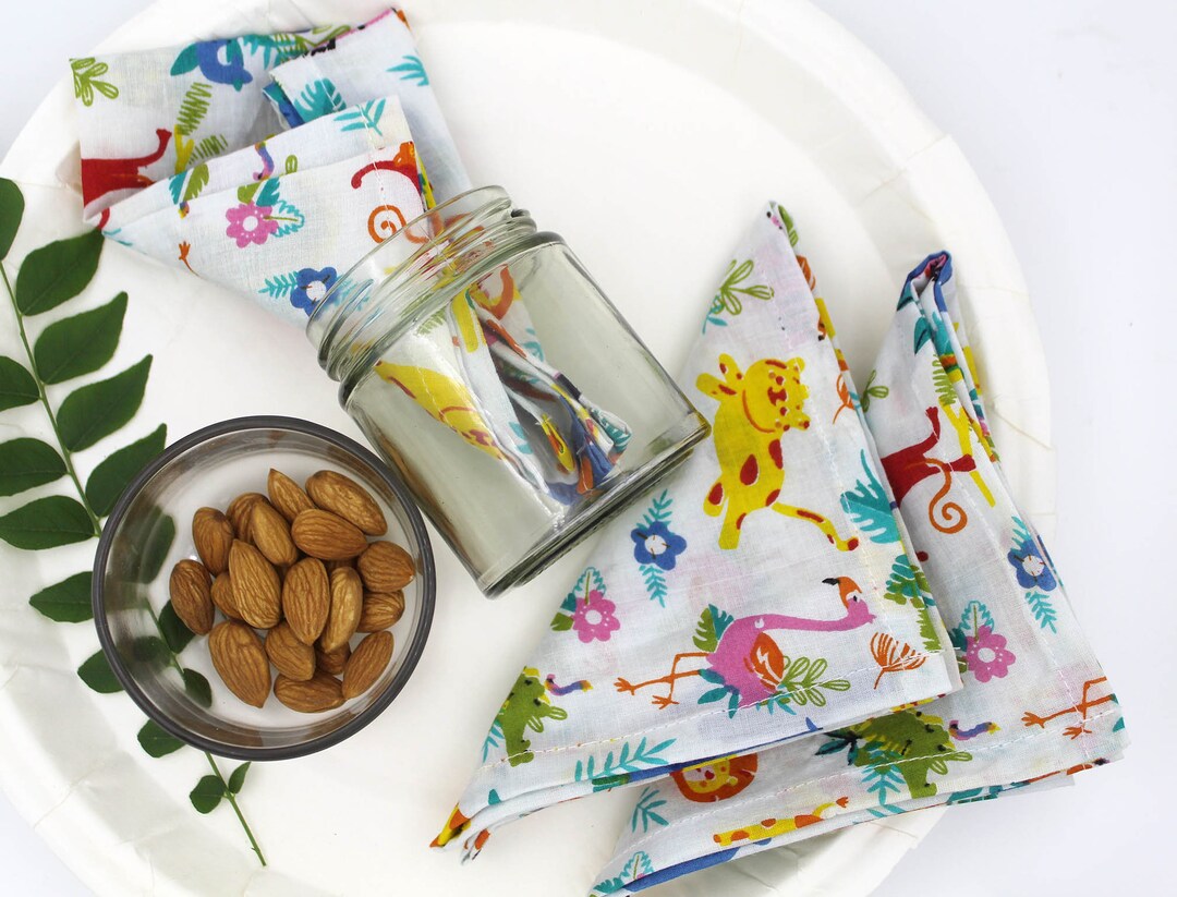 Lion Print Napkins, Handblock Animal Print Napkins, Tiger Kitchen