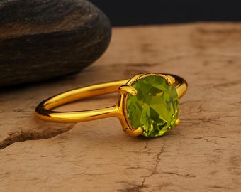 Oval Peridot Ring: 14k Gold Vermeil Stacking Ring