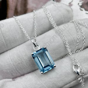 Rectangle Aquamarine Pendant,Women Aquamarine Necklace for women,March Birthstone,925 Silver Necklace,Handmade Pretty Necklace,Gift for her