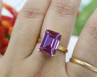 Alexandrite Ring,Purple Blue Color Changing Alexandrite 10x14 Octagon,925 Sterling Silver,18k Gold Fill Wedding Engagement Promise Ring,Gift