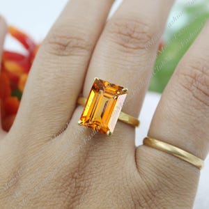 Gold Vermeil Citrine Ring: Emerald Cut Sterling Silver Cocktail Jewelry