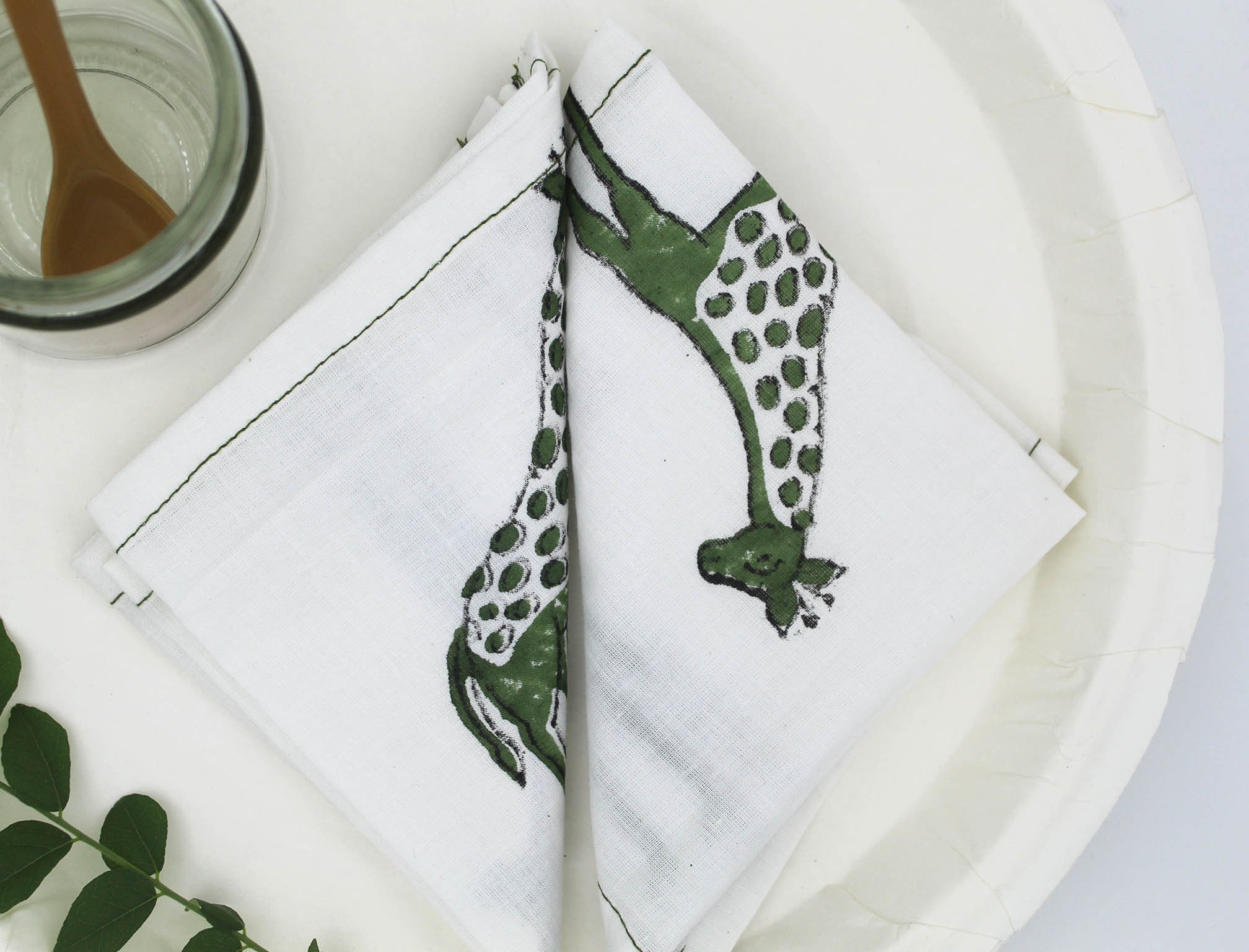 Women Giraffe Print Napkins, Handblock Animal Print Napkins, Cotton
