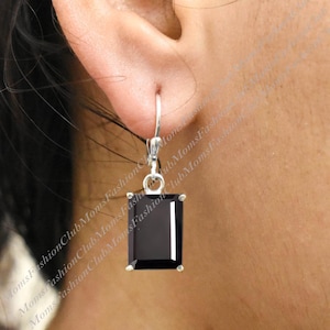 Orecchini fatti a mano in onice nero, chiusura a leva in onice nero, regalo di anniversario, gioielli con pietre preziose da donna, argento sterling 925, regalo delicato per la moglie