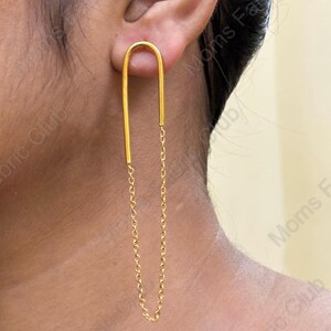 Dainty Threader Earrings,Gold long chain threader earrings,silver stud earrings,Handmade minimalist jewelry,Lightweight Dangle drop earring,