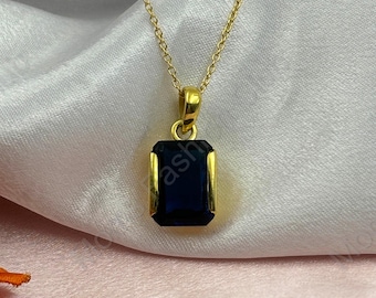 Dark London Blue Topaz Necklace: Sterling Silver Gold Vermeil Pendant