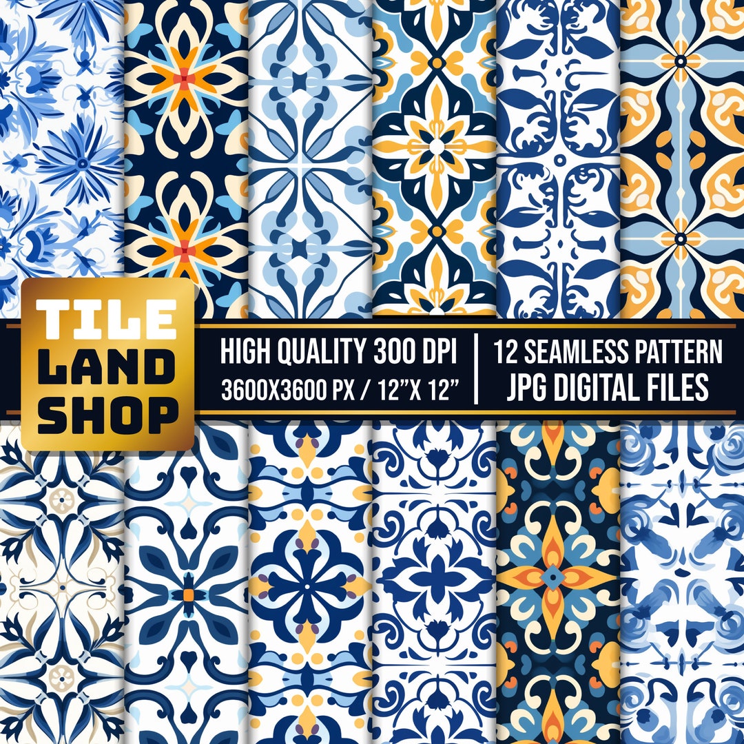 Greek Tile Pattern, Mediterranean Tile, Digital Images, Seamless ...