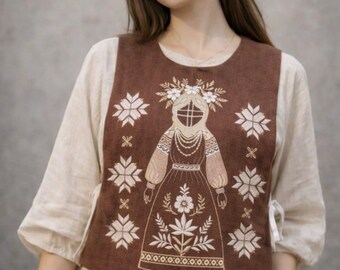 Oekraïens manishka-vest met bijpassende ladunkatas, linnen katoenen geborduurde folkloristische top