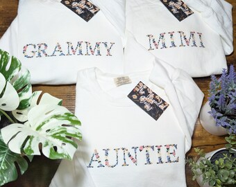 Floral Family Embroidered Comfort Colors White Sweatshirts, Nana, Grammy, Mimi, Mama, Auntie, Floral Sweatshirt, Gifts for Her