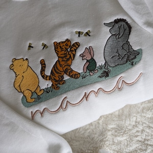 Personalized Adult Pooh and Friends Embroidered Sweatshirt, Customizable up to 12 Characters, Choice of Thread Color, Mother's Day Gift