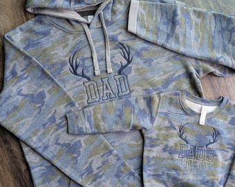 Dad & Dad's Little Man/Little Girl Embroidered Camo Set, Matching, Hoodie and Sweatshirt, Father's Day Gift, Thread Color Choice
