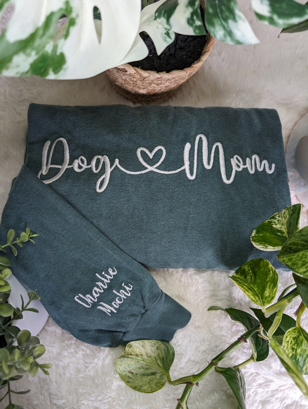 Comfort Colors Embroidered Dog Mom Long Sleeve Shirt W/ Personalized