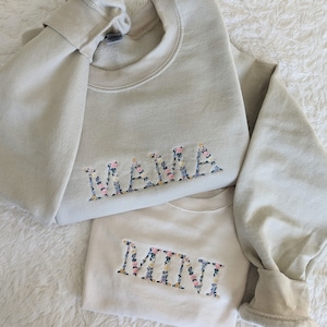 Mama & Mini Floral Embroidered Apparel, Mama Floral Sweatshirt, Mini Floral Bubble Romper, Embroidered, Mother&#39;s Day Gifts, Gifts for Her