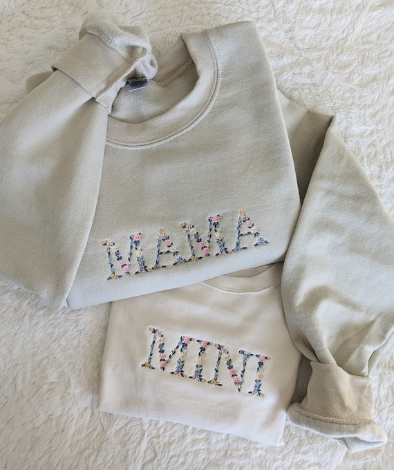 Mama & Mini Floral Embroidered Apparel, Mama Floral Sweatshirt, Mini Floral Bubble Romper, Embroidered, Mother's Day Gifts, Gifts for Her