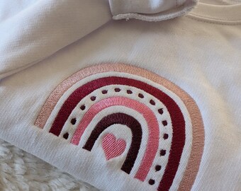 Embroidered Valentine's Rainbow Kids Sweatshirt, Embroidery, Valentine's Day, Hearts