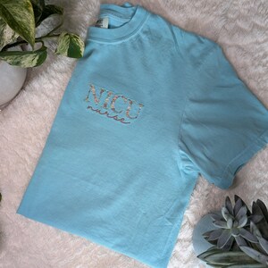 NICU Nurse Floral Embroidered Comfort Colors T-Shirt, NICU Nurse Tees, Nursing Shirts, Embroidery, Nurse Gift, Nursing Gifts Chalky Mint
