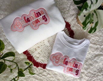 Galentine Gang Embroidered Apparel, Mom & Daughter Sweatshirts, Mama and Mini Set, Embroidered Sweatshirts or Bubble Romper, White