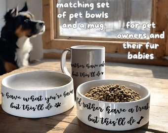 Keramik-Hundenäpfe-Set mit passender Tasse, Tierarzt-Geschenk, Katzen-Futternapf, lustiges Geschenkset mit Tasse, Hundemama-Keramik mit Schüsseln und Tasse