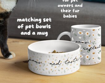 Florales Keramik-Hundenäpfe-Set mit passender Tasse, Tierarzt-Geschenk, Katzen-Futternapf-Geschenkset mit Tasse, Hundemama-Keramik mit Schüsseln und Tasse
