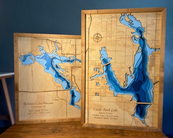 Personalized 3D Custom Lake Map • Lake Wood Art • Custom Laser Engraved Lake Map • Any Lake with Surrounding Streets and Details