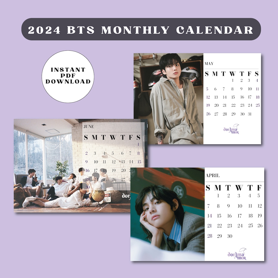 BTS 2024 MONTHLY CALENDAR Printable Bts Army Calendar 2024 Etsy Canada