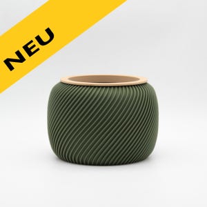 XL TinyCactusCup / 3D Druck Blumentopf Grün mit Holzring+Untertopf Grün für Kaktus/Sukkulenten/ umweltfreundliches PLA/Holz / Deko / Innen
