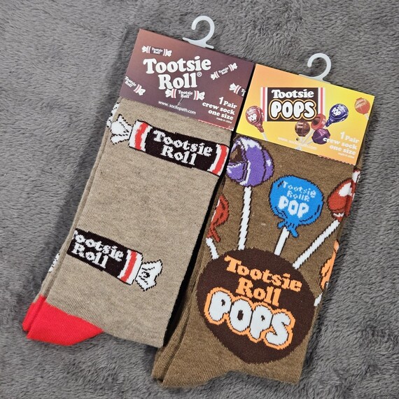 Tootsie Roll & Pops Crew 2 Pair Socks Novelty Design Adult One Size