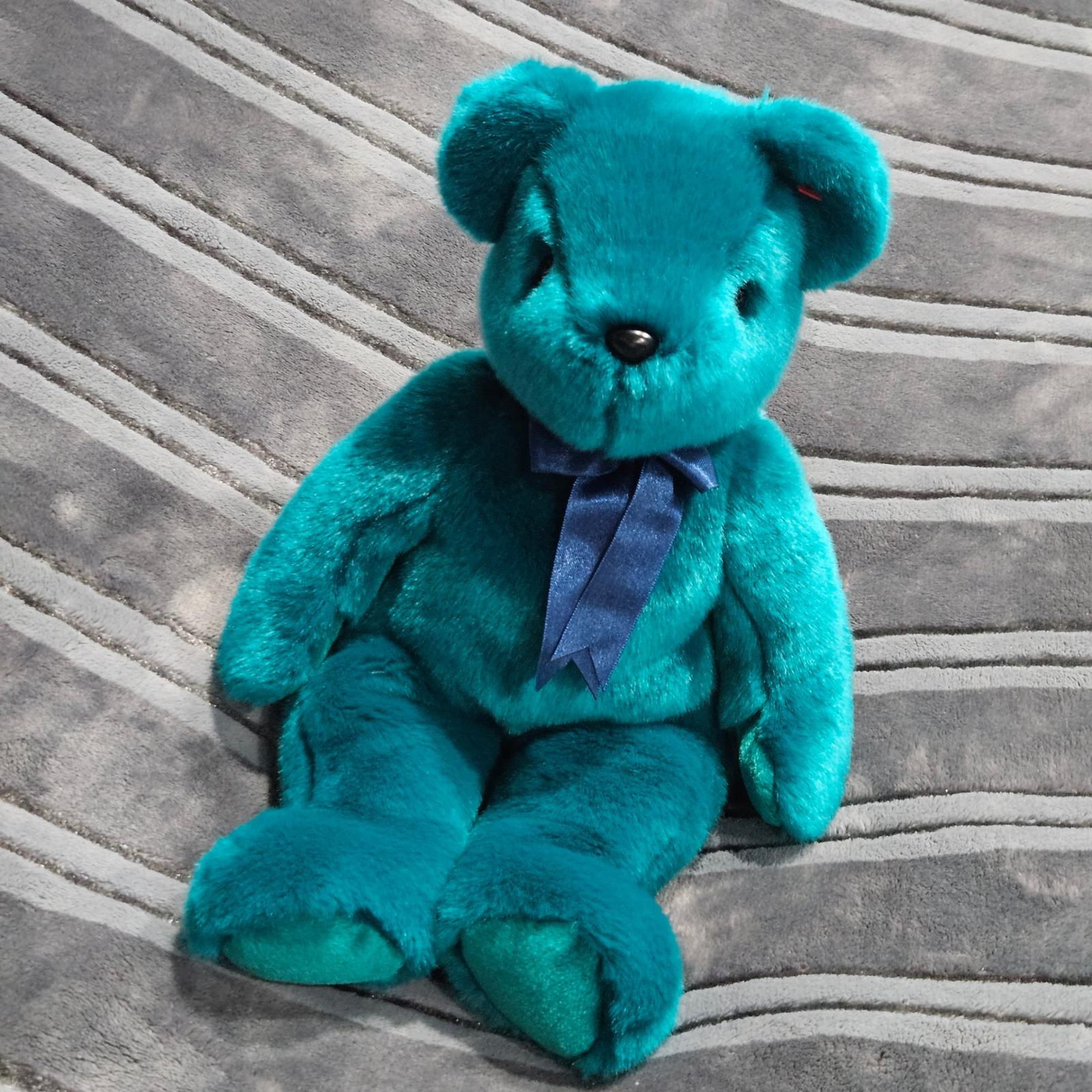 NWOT TY Teal Teddy Bear Plush Stuffed Animal Blue Ribbon 2000 Toy